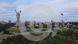 Motherland Monument in Kyiv, Ukraine by day. Aerial view