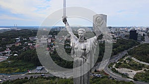 Motherland Monument in Kyiv, Ukraine by day. Aerial view