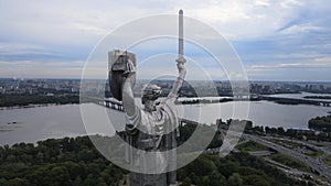 Motherland Monument in Kyiv, Ukraine by day. Aerial view