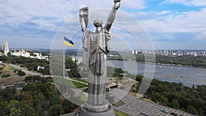 Motherland Monument in Kyiv, Ukraine by day. Aerial view