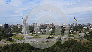 Motherland Monument in Kyiv, Ukraine by day. Aerial view