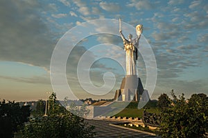 Motherland statue in Kyiv at dawn