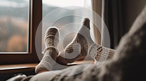 Mothers Cozy Feet by the Window