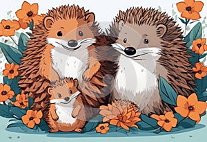 Mothers Day Animals Mother\'s foxes children Parent childish Hedgehogs colored Cartoon Brightly Cards Baby pattern Flower Family