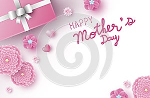 Mothers day banner design of pink flowers with heart