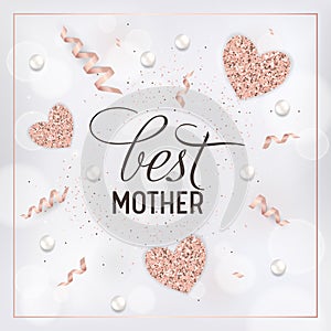 Mothers Day Banner Template with Golden Hearts