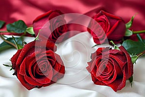 Mothers Day beauty red roses on satin for a heartfelt gift