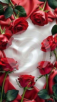 Mothers Day beauty red roses on satin for a heartfelt gift