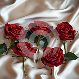 Mothers Day beauty red roses on satin for a heartfelt gift