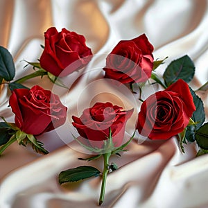 Mothers Day beauty red roses on satin for a heartfelt gift