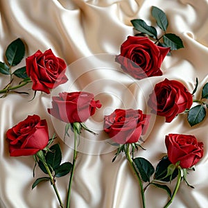 Mothers Day beauty red roses on satin for a heartfelt gift