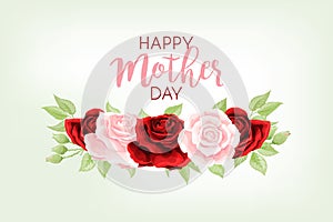 Mothers day buds of red and pink roses on smoothed light background