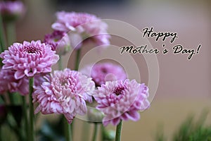 Mothers day card and greeting concept with text message - Happy Mothers Day. With bouquet of flowers on a soft  blue background.