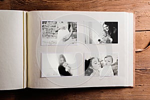 Mothers day composition. Photo album, black-and-white pictures.