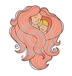 Mothers day concept.Flat style. Vector illustrartion.Mother and son