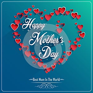 Mothers day with concept red hearts on blue background