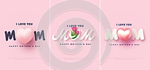 Mothers day design set, with the inscription i love you mom. Vector design paper cut style. Premium design for poster, banner,