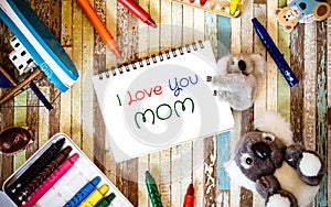 Mothers day greeting card concepts with I love you Mom text and