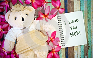 Mothers day greeting card concepts with I love you Mom text and