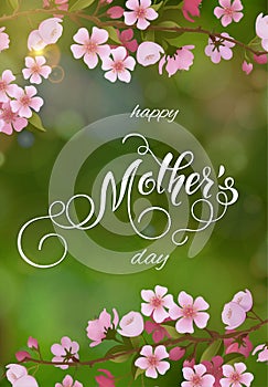 Mothers Day greeting card. Floral heart background, spring holidays.