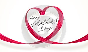 Mothers day greeting card with pink heart. Paint brush stroke in the shape of heart. Illustration with Love symbol