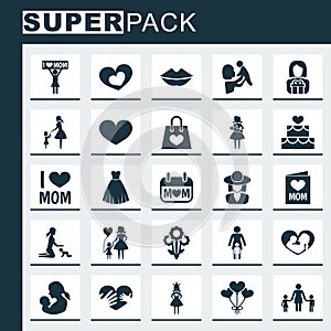 Mothers Day Icon Design Concept. Set Of 25 Such Elements