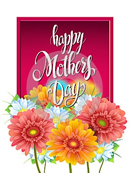 Mothers Day Lettering, poster, advertising of spring flowers Gerber