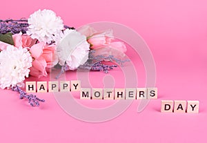 Mothers day message and beautiful pink roses. mother`s and women`s day.