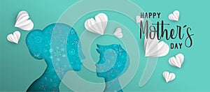 Mothers day paper cut web banner with little child