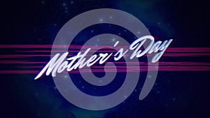 Mothers Day with pink lines and stars sky in 80s style