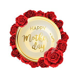 Mothers day Red rose flowers circle frame design element vector illustration