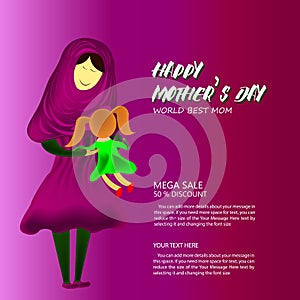 Mothers day sale banner template for social media advertising Mothers day sale background layout with beautiful Woman & baby silho