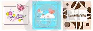 Mothers day. Set of vector illustrations. Abstract backgrounds, patterns, mother s day cards. Cover, poster, wallpaper.