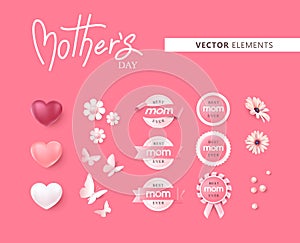 Mothers day vector elements set in pink