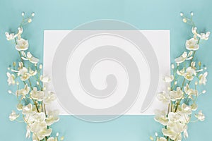 Mothers day or wedding floral card over blue