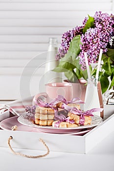 Motherâ€™s Day suprise- cookies and mugs on a tray