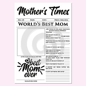 Motherâ€™s Times - Mother`s Day gift, memories, quick, easy, wonderful, touching gift.