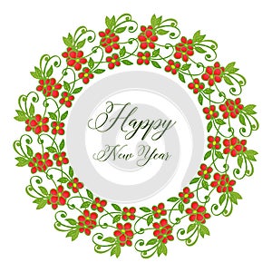 Motif of floral frame background with elegant text happy new year. Vector