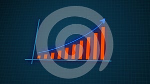 Motion animated footage. Statistics bars columns growth, arrow up. Finance, Business Infographic animation, Bar graph