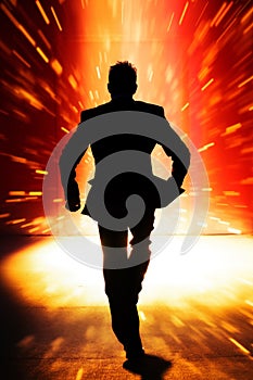 Motion blur of a action businessman running away