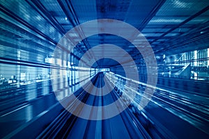 Motion blur of Automatic train moving inside tunnel in Tokyo, Japan