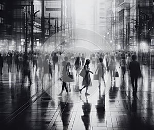 motion blur busy streets hong kong, mesh of poles with electric wires