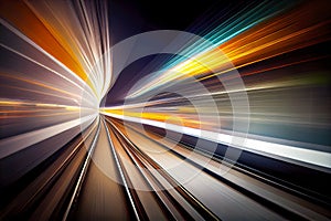 Motion blur of high speed train moving fast in tunnel, abstract background. Generative AI