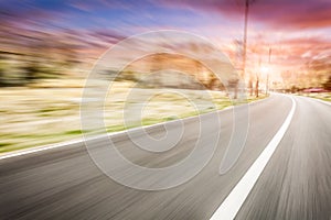 Motion blur of the highway road
