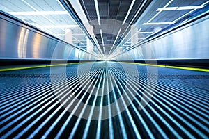 Motion blur of moving escalator in airport perspective view