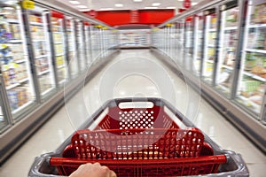 Motion Blur Shopping Trolley in Supermarket