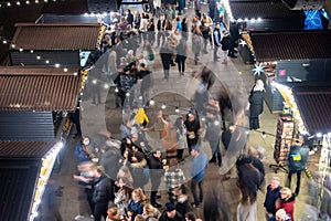 Motion blur shot of crowds at Southbank Xmas Market