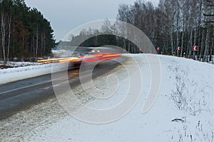 Motion blur of a speedy cars