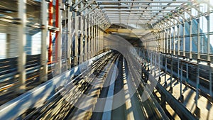 Motion blur of train moving inside tunnel in Odaiba, Tokyo