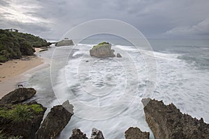 Motion blur wave at Kukup Beach, Indonesia, Southeast Asia